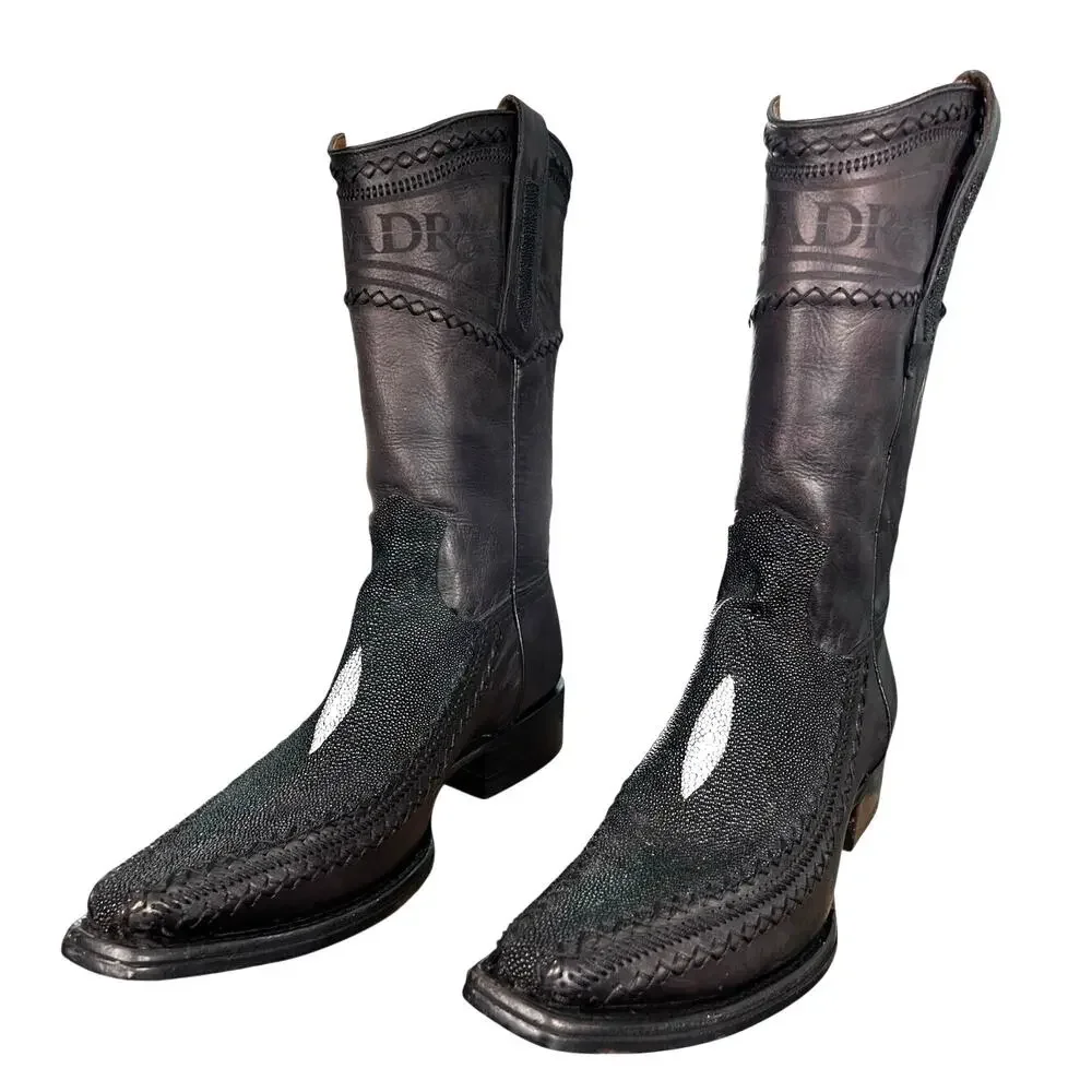 Cuadra Men’s Stingray Black Leather Square Toe Cowboy Boot Size US 10 D